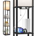 thumbnail image 1 of Floor Lamp with Shelves LED Modern Shelf Floor Lamp with USB Ports Power Outlet Color Temperature Storage Display Wood Column Standing Tall Lamp for Living Room Bedroom Off, 1 of 8