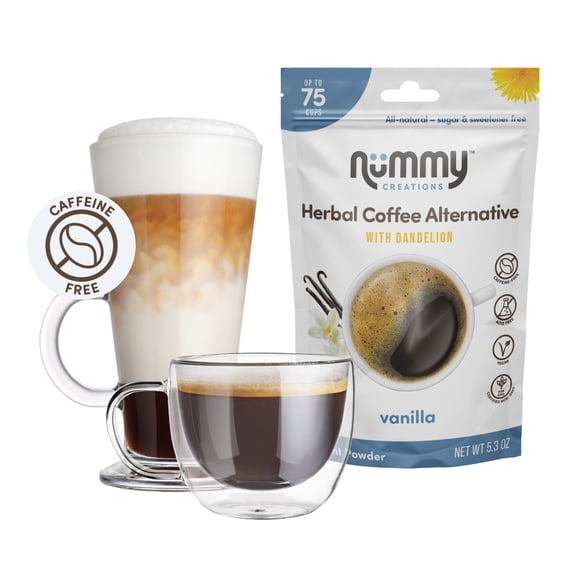 Nummy Creations 75 cup Vanilla Instant Caffeine-Free Coffee Alternative with Dandelion. Coffee Substitute, Chicory Coffee 150g