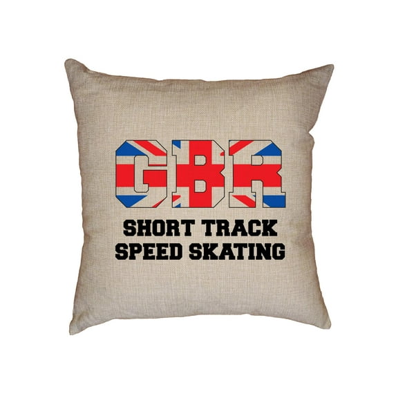 British Short Track Speed Skating - Winter Olympic Decorative Linen Throw Cushion Pillow Case with Insert