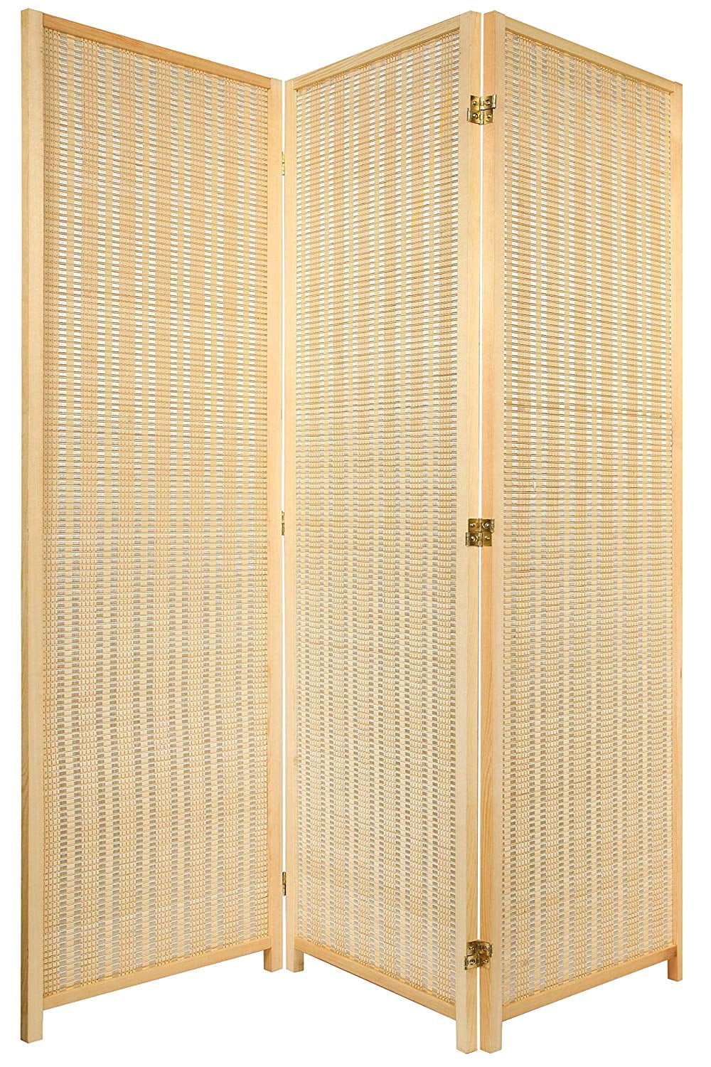 Legacy Decor Wood and Bamboo Weave 3 Panel Room Divider, 71" Tall, Natural Color