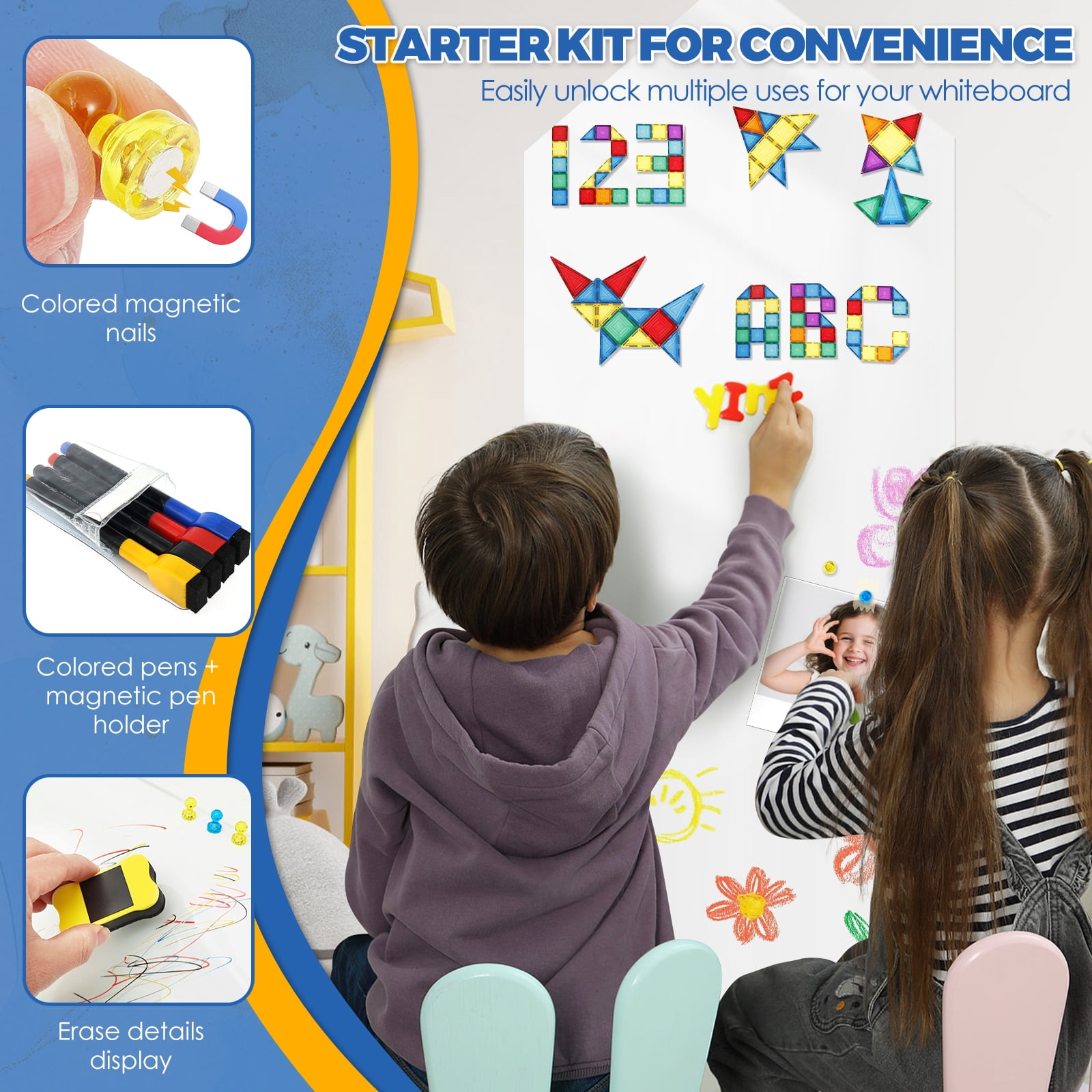 Threns Magnetic Whiteboard Contact Paper 39" x 16" Adhesive Magnetic Dry Erase White Board Sticker for Wall, Peel and Stick Wallpaper, Easy to Write and Clean for Playroom Office