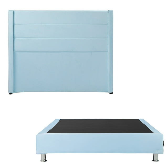 Box Base Cama Queen Size + Cabecera Lugo Dicasa Azul Cielo