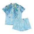 thumbnail image 5 of Garronmavis Blue Flowers Dragonfly Pajama Set for Women 2 Piece Notch Collar Short Sleeve Button Down Lounge Sets Casual Soft Nightwear PJS, 5 of 7