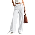 thumbnail image 4 of Women's Casual Fashion Solid Color Waffle Knit Pants with Zipper Button and Pockets White, 4 of 7