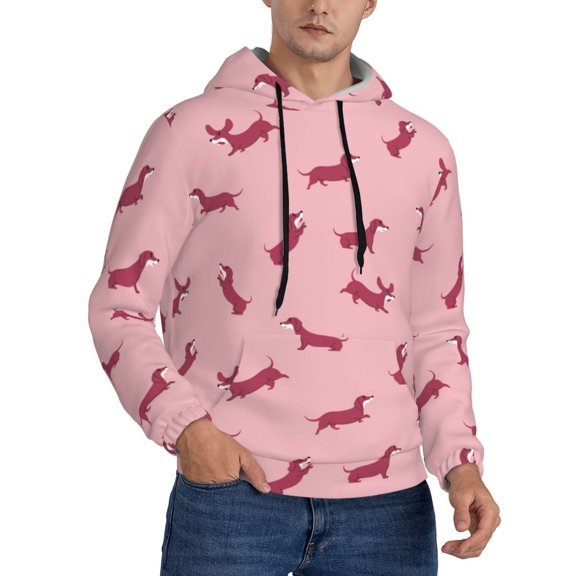 Hoodies for Men - Pink Dachshund Dog Puppy Long Sleeve Comfrt Men'S Fashion Hoodies & Sweatshirts, Sweatshirts for Men Hoodies Pullover Clothing Clothes with Pouch