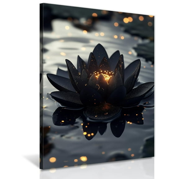 Zen Wall Art Black Lotus Floral In Water poster  Inspiration Meditation Painting Artwork for Bathroom Yoga Spa Room Wall Decor poster