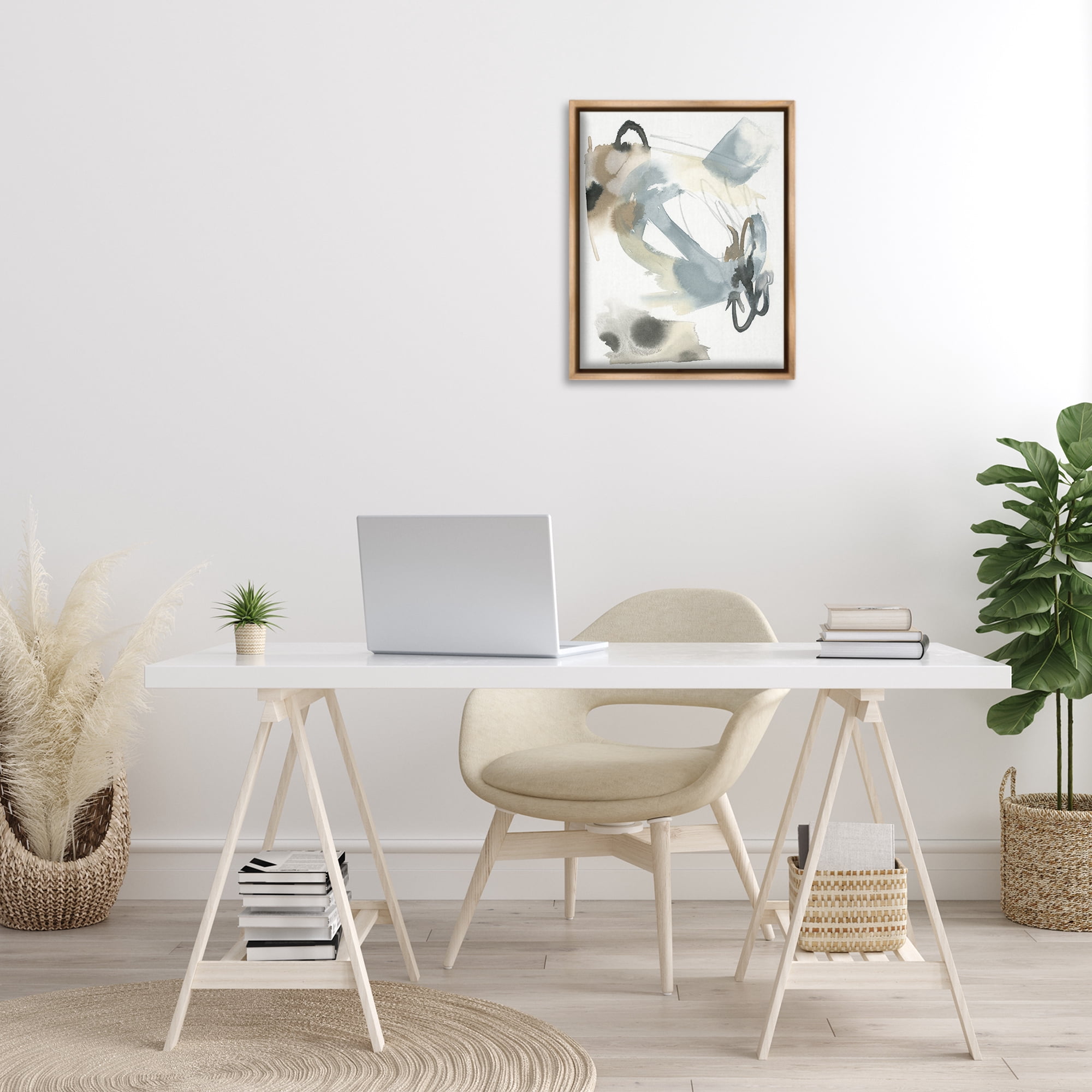 Stupell Industries Modern Neutral Watercolor Abstract Painting Brown Floater Framed Canvas Art Print Wall Art, 17 x 21