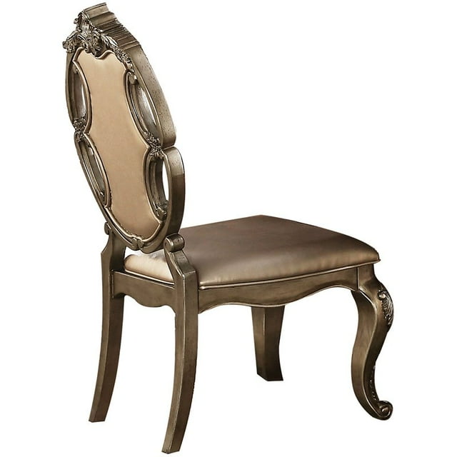 ACME Ragenardus Faux Leather Dining Side Chair in Champagne Oak Set of 2
