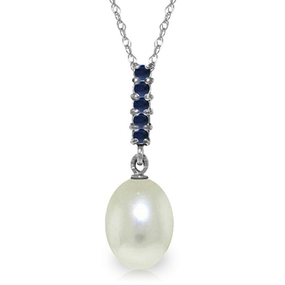 Galaxy Gold 14K White Gold Sapphire and Pearl Pendant Necklace - September Birthstone - Truth & Nobility - 16" to 24" - Fine Jewelry for Women