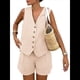 thumbnail image 1 of Conjuntos de Verano de 2 Piezas para Mujer, Sin Mangas, con Cuello en V, Abotonado, Chaleco y Pantalones Cortos con Bolsillos. Albaricoque S, 1 of 9