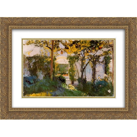 Joaquin Sorolla 2x Matted 24x20 Gold Ornate Framed Art Print 'Old garden of the Alcazar in Seville'