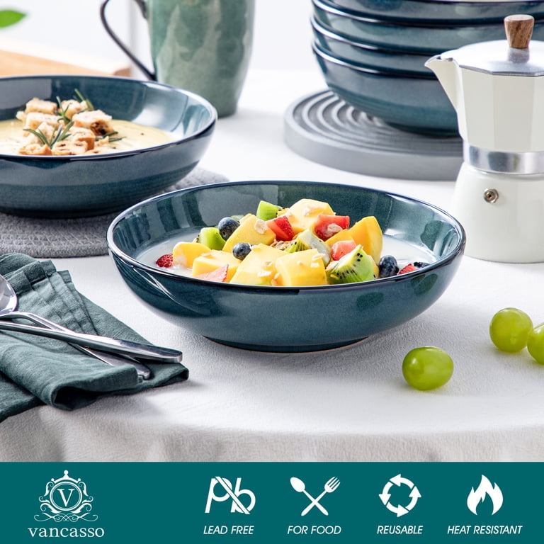 Vancasso Pasta Bowls Set of 6, 38 oz Porcelain, Green photo 2