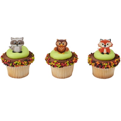 24pack Woodland Animals Cupcake / Desert / Food Decoration Topper Rings with Favor Stickers & Sparkle Flakes