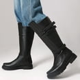 thumbnail image 2 of XUNKUSGA Mens Motorcycle Leather Boots Fashion Round Toe Side Buckle Strap Low Heel Knee High Boots Vintage Engineer Biker Boots for Men with Back Zipper,6.5, 2 of 9