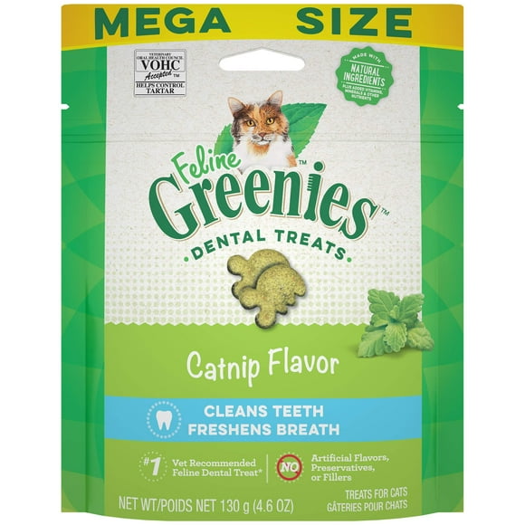 FELINE GREENIES Friandises Dentaires Naturelles pour Chats, Saveur Herbe à Chat, Toutes Tailles de Sacs 4.6 oz.