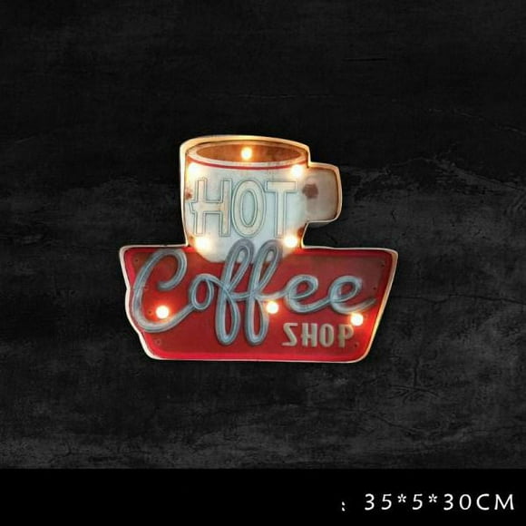 Illuminated Signs Cafe Wall Decor, Vintage Metal Handmade Embossed Tin Decor, Industrial Style Wall Hanging Sign, For Home,