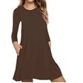 thumbnail image 2 of Aoochasliy Ladies Tops Long Sleeve Ladies Trendy Casual Long Sleeve Pure Color Loose T-shirt Dress with Pockets, 2 of 5