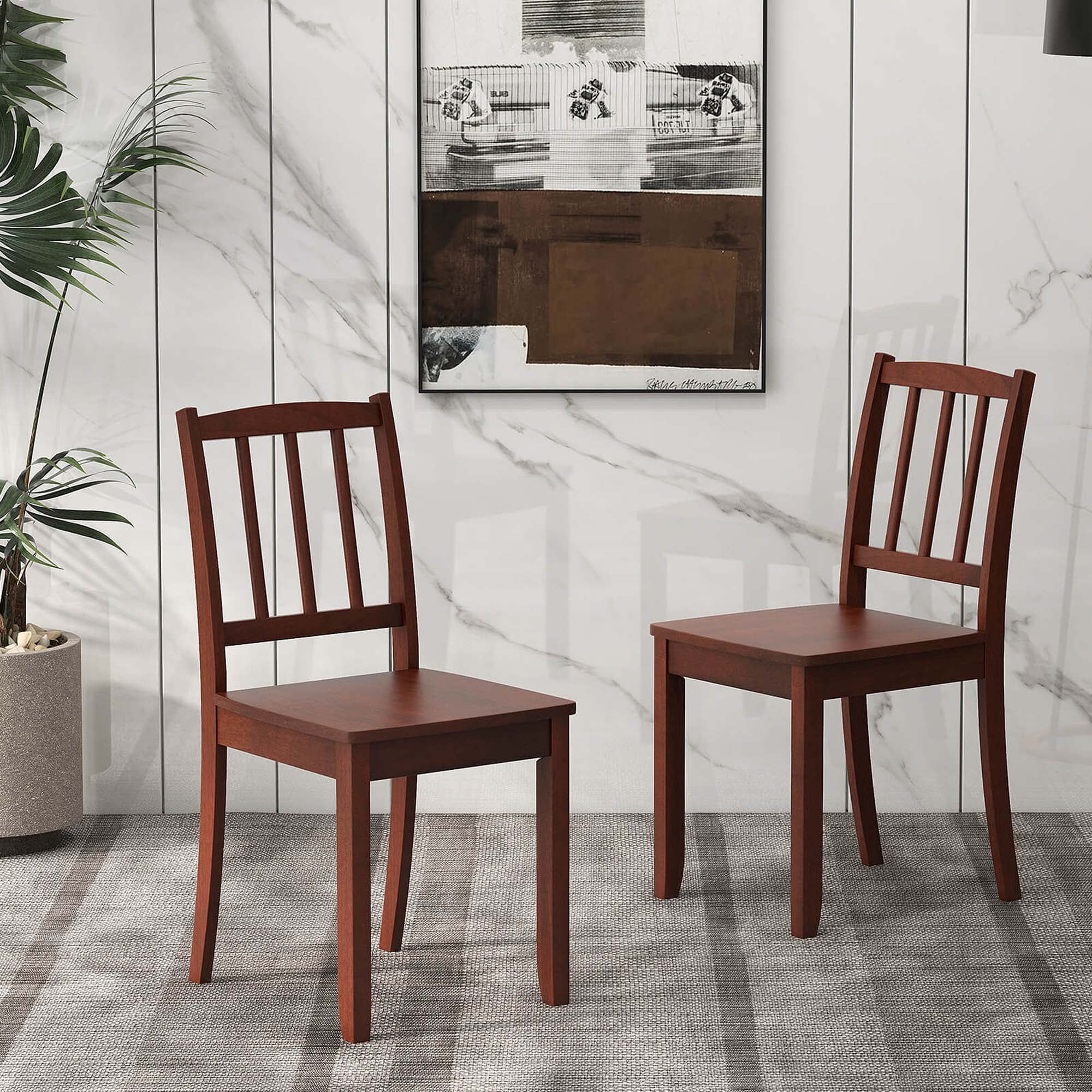 Costway Wood Dining Chair Set of 2 with Rubber Wood Legs Curved Backrest for Kitchen Brown