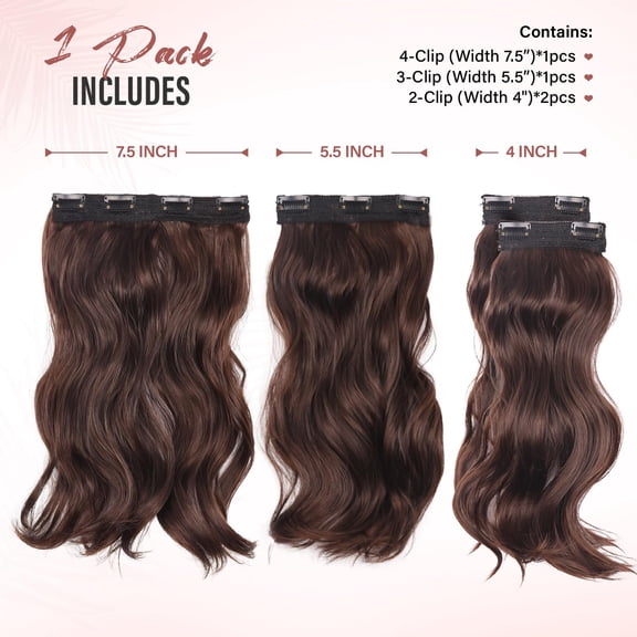 WEIF-Clip in Hair Extensions - 14 Inch Wavy Synthetic Hair Extensions Clip ins (Color: Chestnut Brown Mix Brown)