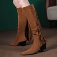 thumbnail image 2 of WEAIXIMIUNG Over The Knee Boots Wide Calf Black Ladies Fashion Square Heel Square Toe Solid Color Back Fringe Retro Mid High Boots, 2 of 9