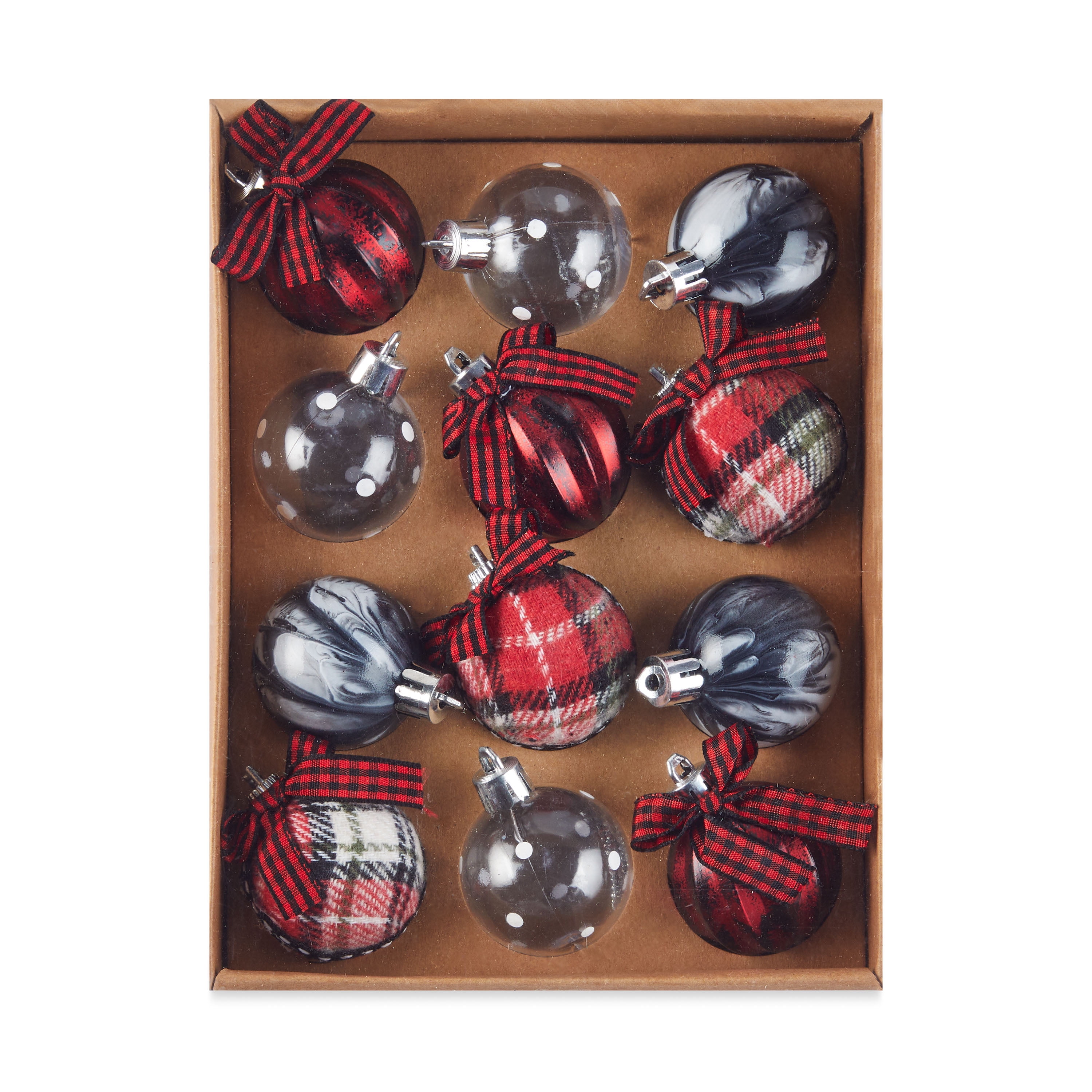 Holiday Time Red and Black Classic Adorable Ball Christmas Ornament Set, 12 Count