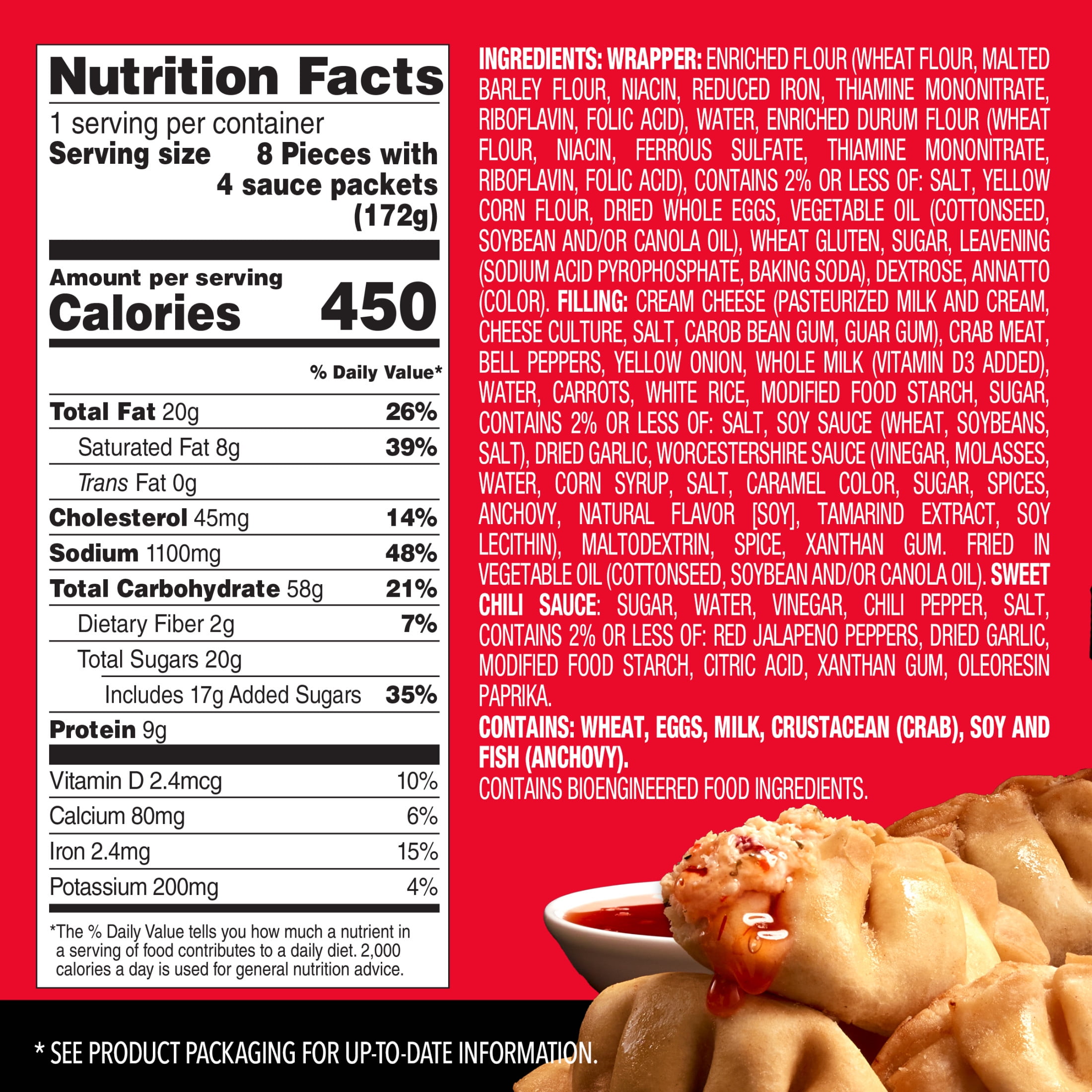 Pagoda Frozen Crab Rangoons with Sweet Chili Dipping Sauce, 6.06 oz