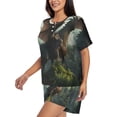 thumbnail image 2 of Rateoe Forest Stone-Colored Dragon Pattern Women's Short-Sleeved Pajama Set - 2 Piece Soft and Lightweight Sleepwear Set-Medium, 2 of 7