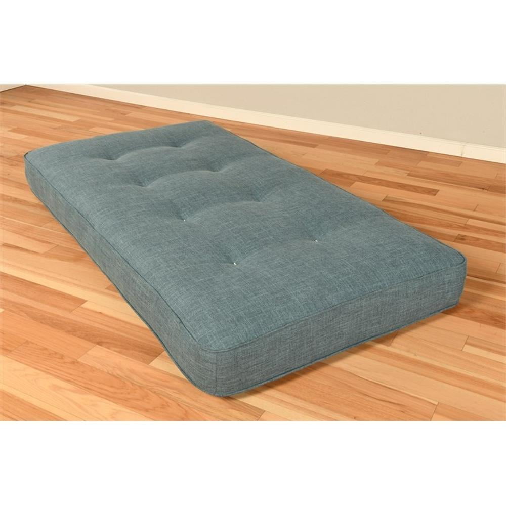 Maklaine Twin-size Tufted Fabric Daybed Mattress in Linen Aqua Blue