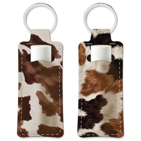 2Pcs Lipstick Holder Keychain Brown White Cowhide Lip Balm Holders Elastic Diving Fabric Lipstick Keychain Portable Lip Holder Cowhide Lipsticks Sleeve Key Ring Holder for Lipsticks Chapstick