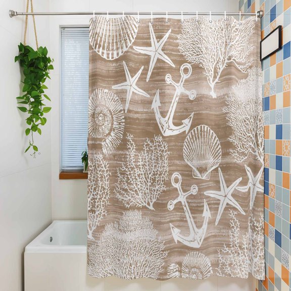 Shower Curtain,Summer Anchor Starfish Coral Shell Waterproof Fabric Bath Curtains with Hooks Nautical Ocean Creature Washable Bathroom Shower Curtains for Home Hotel Decor ,36x72 Inch