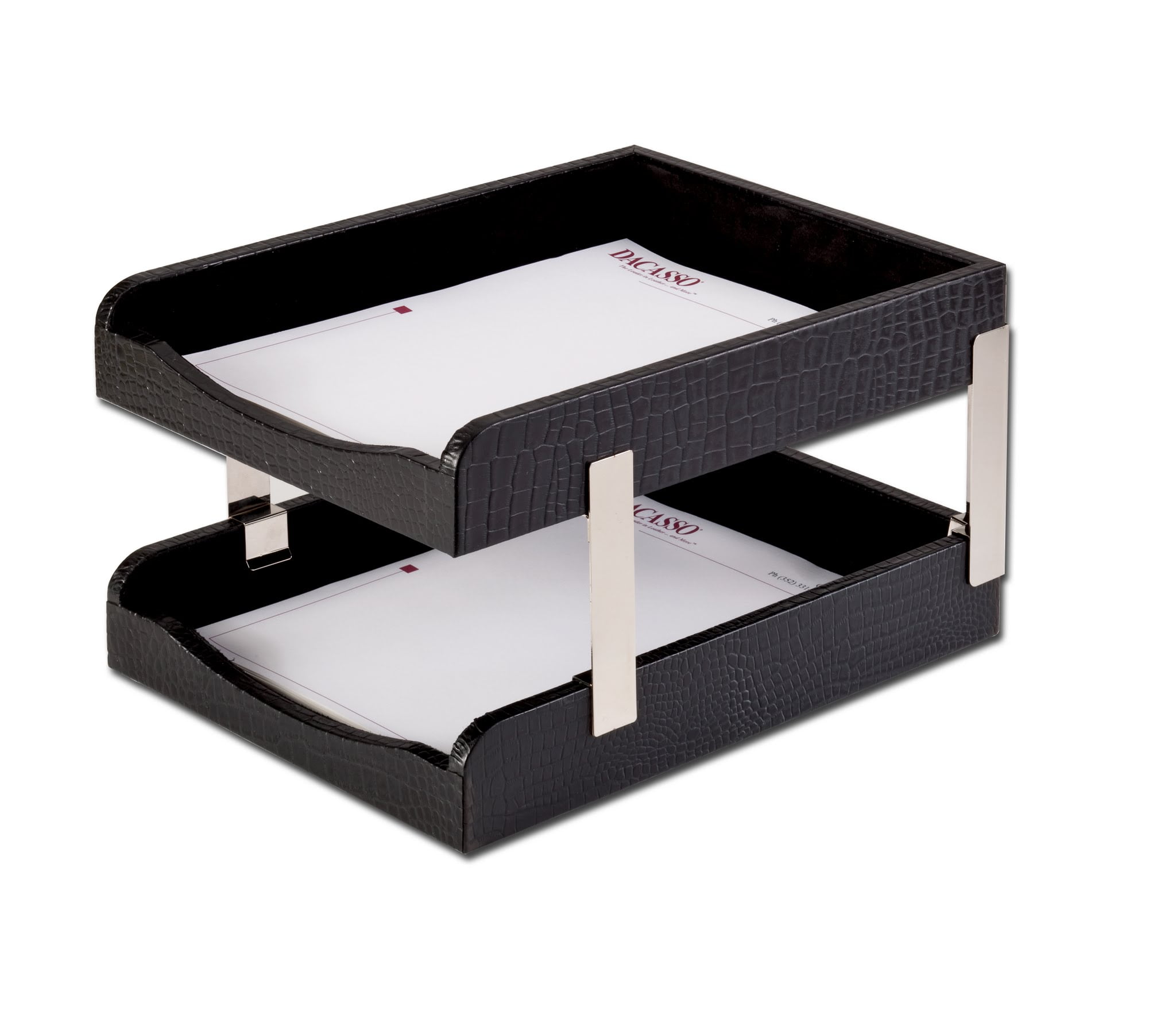 Black Crocodile Embossed Leather Double Letter Trays