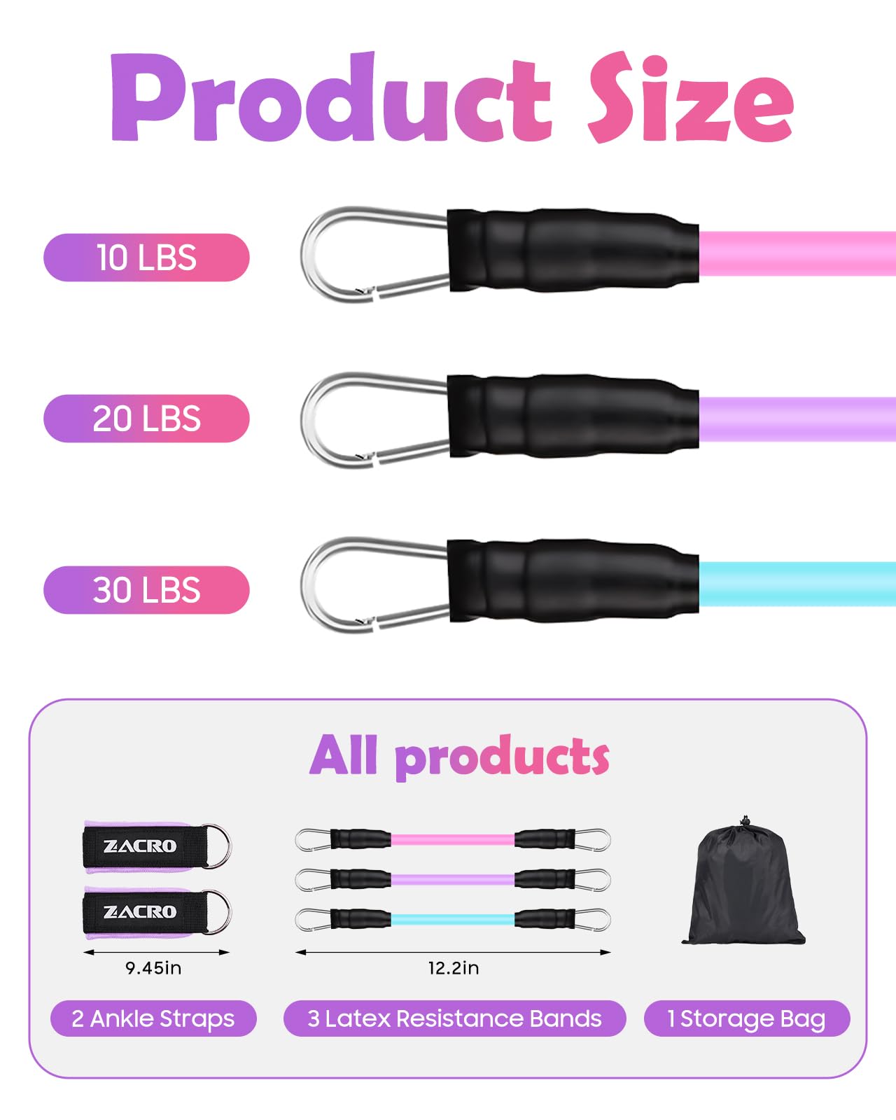 Zacro Ankle Resistance Bands with Cuffs, 3-Level photo 2