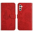 thumbnail image 2 of Elegant Butterfly Flower Embossed Flip Case for Samsung Galaxy A26 5G - PU Leather Wallet Case with Kickstand Card Slots Drop Protection Wrist Strap and Shoulder Strap for Galaxy A26 5G, Red, 2 of 12