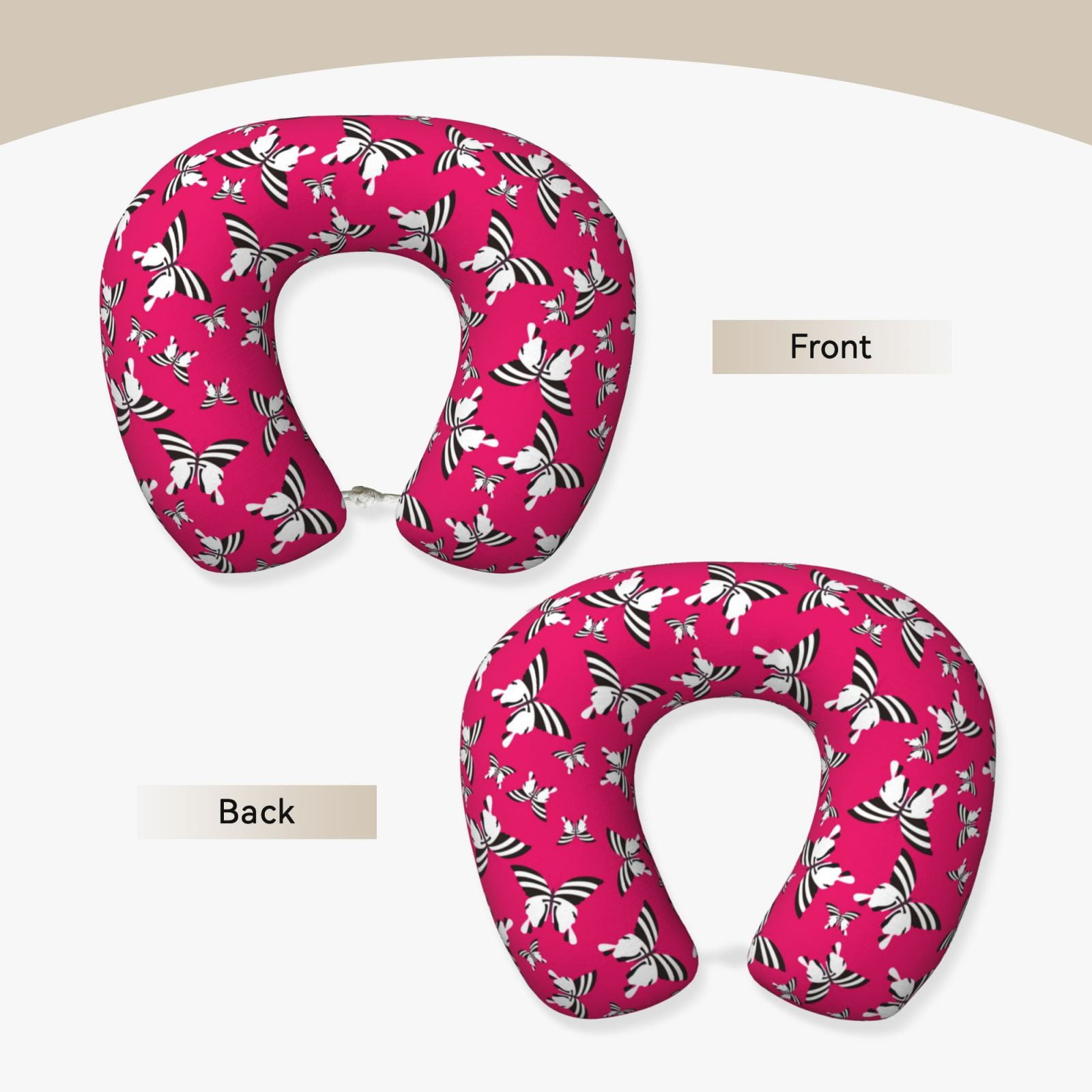 Xecao Butterfly Print Memory Foam Cervical Neck Pillow Versatile U-Shaped Pillows for Home,Office,Camping,Travelling,Soft Washable Cover