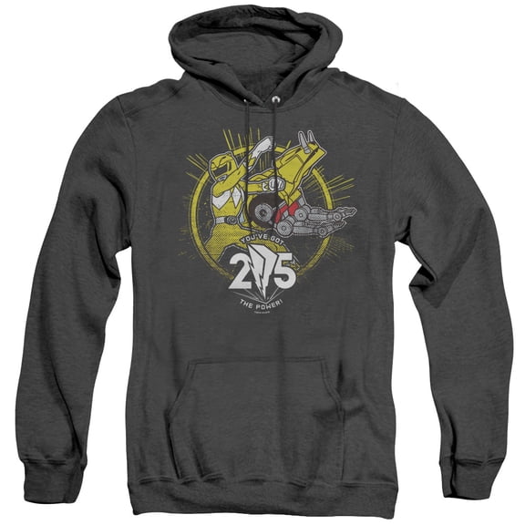 Power Rangers Yellow 25 Adult Heather Hoodie Sweatshirt Black