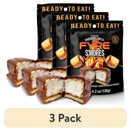 (3 pack) Fyre S'mores Ready to Eat Authentic Campfire Chocolate Marshmallow Smores, 4.2 oz, 5 Count Bag