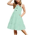 thumbnail image 2 of Toddler Girl Clothes under $5 Sleeveless Round Neck Button Summer Dress Casual with Pockets Dress 2-12 Years Mint Green 9 Years, 2 of 6
