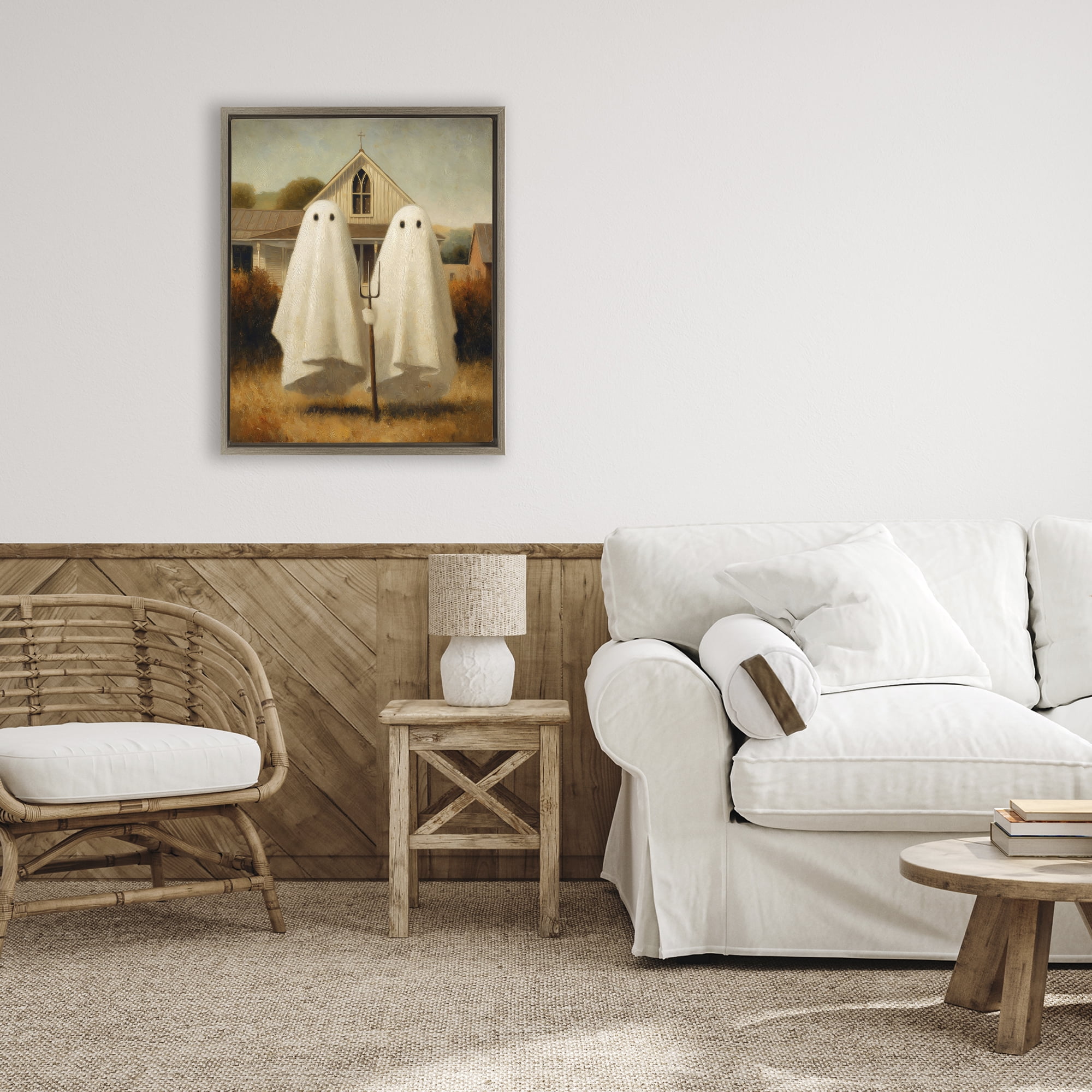 American Gothic Ghosts Brown Framed Floater Canvas Wall Art, design by Arlington Prints
