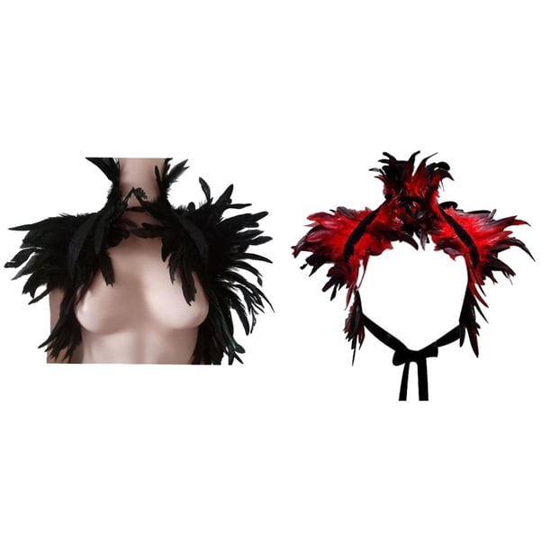 2 Chal de Plumas Naturales para Mujer, Bufanda de Fiesta de Halloween, Cuello Gótico