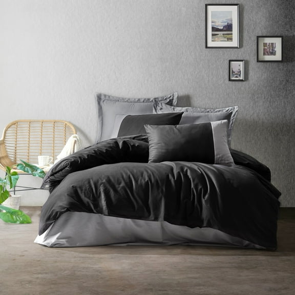 SUSSEXHOME Black Gray Gentleman 0 Cotton Duvet Cover Set, Full Size Duvet Cover, 1 Duvet Cover, 1 Fitted Sheet and 2 Pillowcases, Iron Safe, Hypoallergenic, Breathable Bedding Set