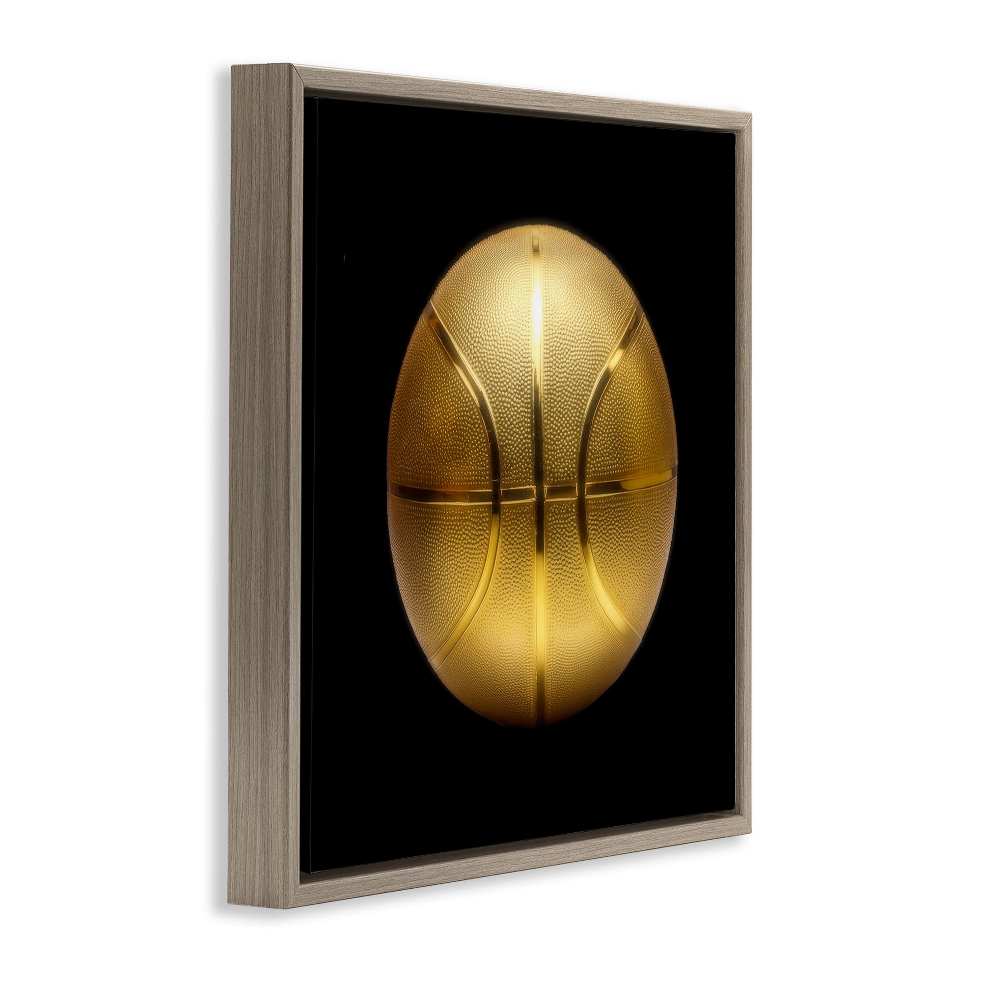 Stupell Industries Gold Designer Basketball Sports Painting Brown Floater Framed Canvas Art Print Wall Art, 25 x 25