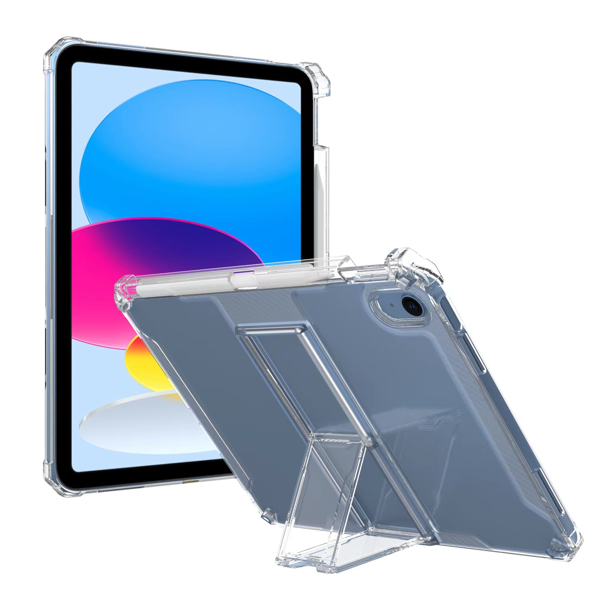 Allytech TPU Case for Apple iPad 9.7" 6th/5th 2018/2017 with Pencil Holder, Crystal Clear Kickstand Anti-Drop & Anti-Yellowing Shockproof Protective Durable Case, Also Fit Air 2/1 - Clear