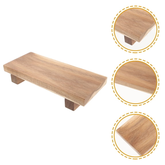 IBASETOY Khaki Wood Pedestal Stand Rectangular Tray for Kitchen and Bathroom Multi Functional Display
