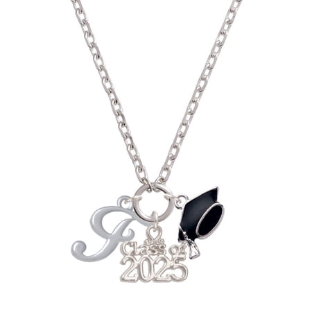 Delight Jewelry Silver-tone Small Gelato Script Initial - F - Silver-tone Class of 2025 Graduation Zoey Necklace, 28"