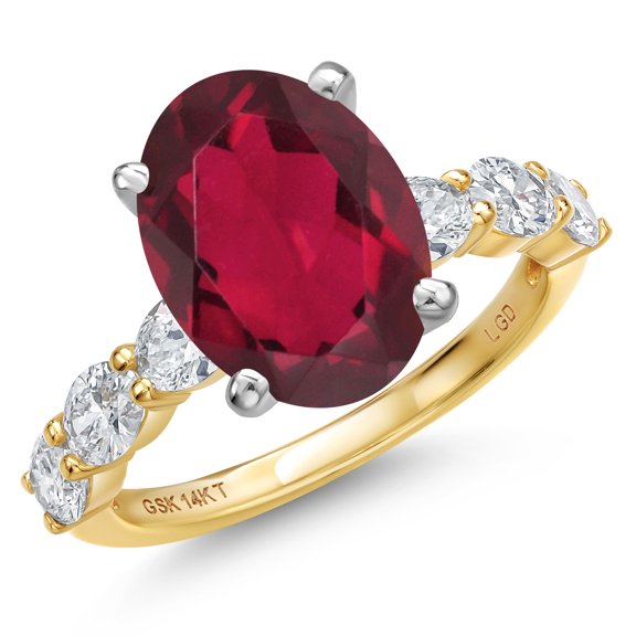 Gem Stone King 14K Two Tone Gold Ruby Red Mystic Quartz and Lab Grown Diamond Engagement Ring for Women | 4.90 Cttw | Oval 12X10MM | Gemstone Birthstone | Size 9