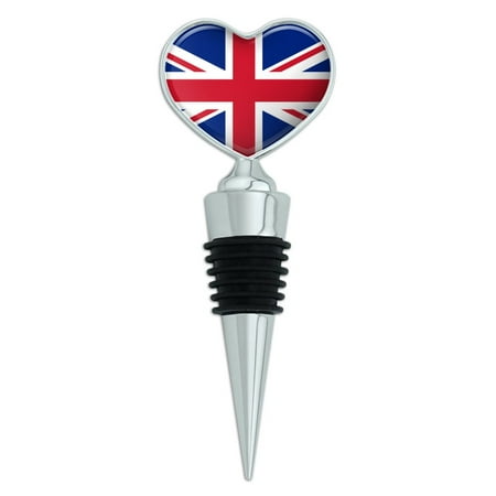 Crystal Heart Wine Stopper - United Kingdom Great Britain Union Jack Country Flag Heart Love Wine Bottle Stopper