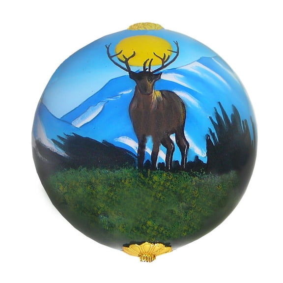 Byron Birdsall Caribou Moon Alaska Reverse Painted Glass Christmas Tree Ornament