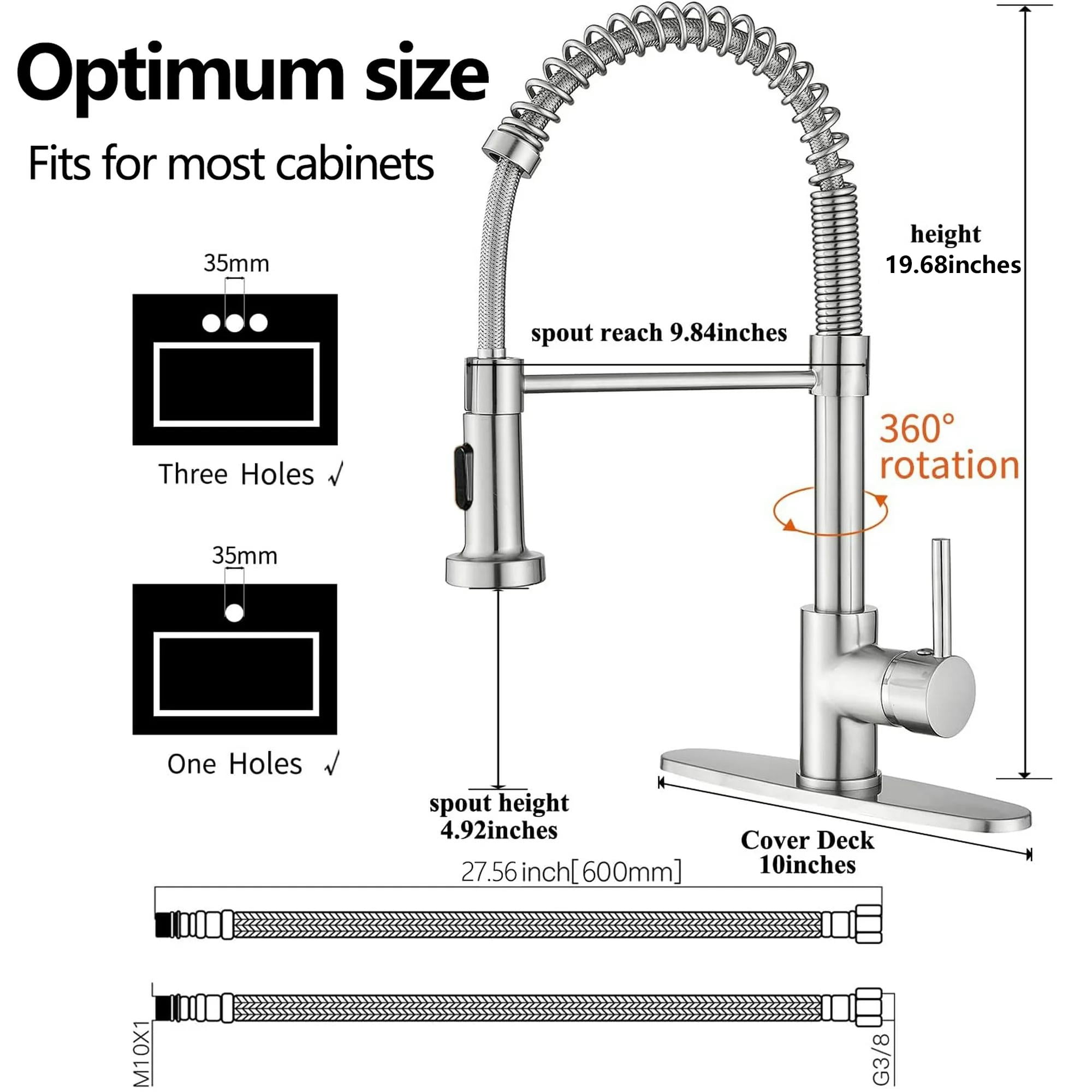 PHANCIR Kitchen Faucet with Pull Down Sprayer, Brushed Nickel Commercial Spring Kitchen Sink Single Handle Pull Out Sink Faucets with Deck Plate Suit to 1 or 3 Holes