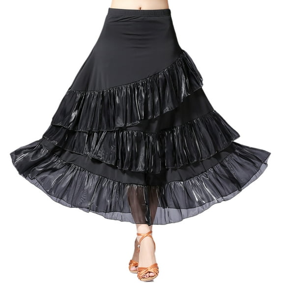 Ruffle Waltz Folklorico Paso Doble Flamenco Ballroom Practice Dance Skirts