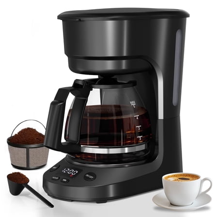 Auseo 5-Cup Drip Coffee Maker, Programmable, Timing Function, 0.75L Glass Carafe, 2-Hours Keep Warm Function, Safety Features